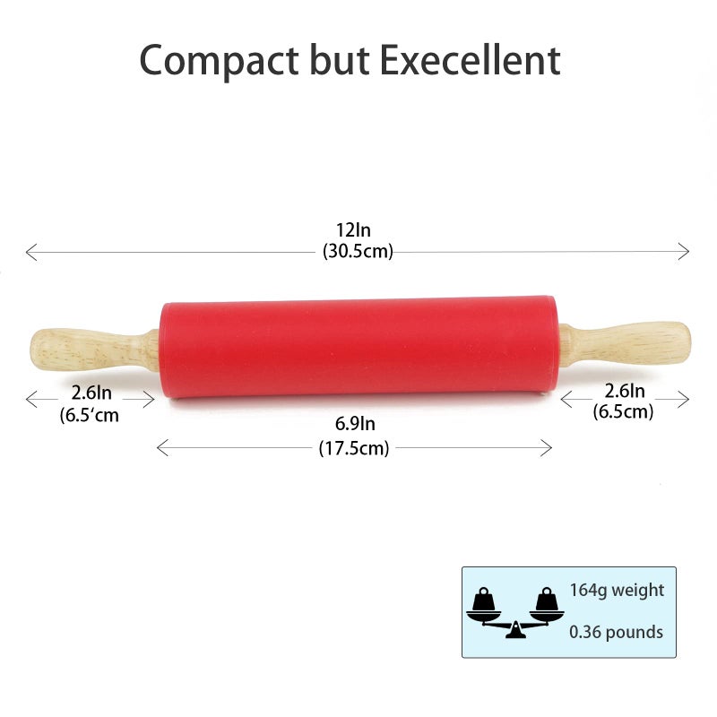 Remeel Silicone Rolling Pin for Baking Non-stick Rolling Pin Dough Roller Wooden Handle Kitchen Accessories Pastry Roller - Image 2